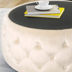 Velvet Ottoman Coffee Table with Tempered Glass Top