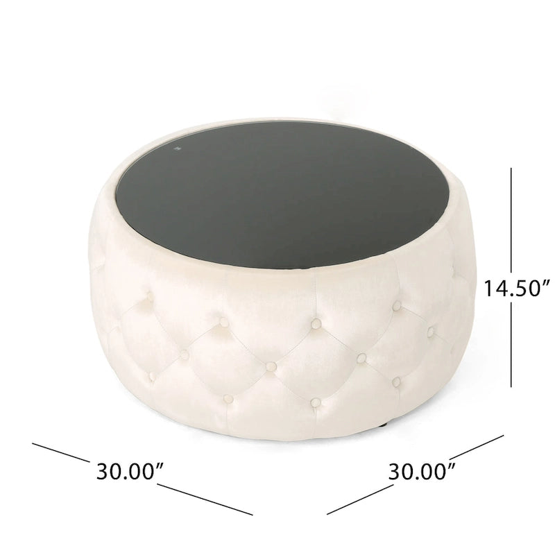 Velvet Ottoman Coffee Table with Tempered Glass Top