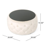 Velvet Ottoman Coffee Table with Tempered Glass Top