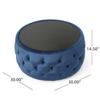 Velvet Ottoman Coffee Table with Tempered Glass Top