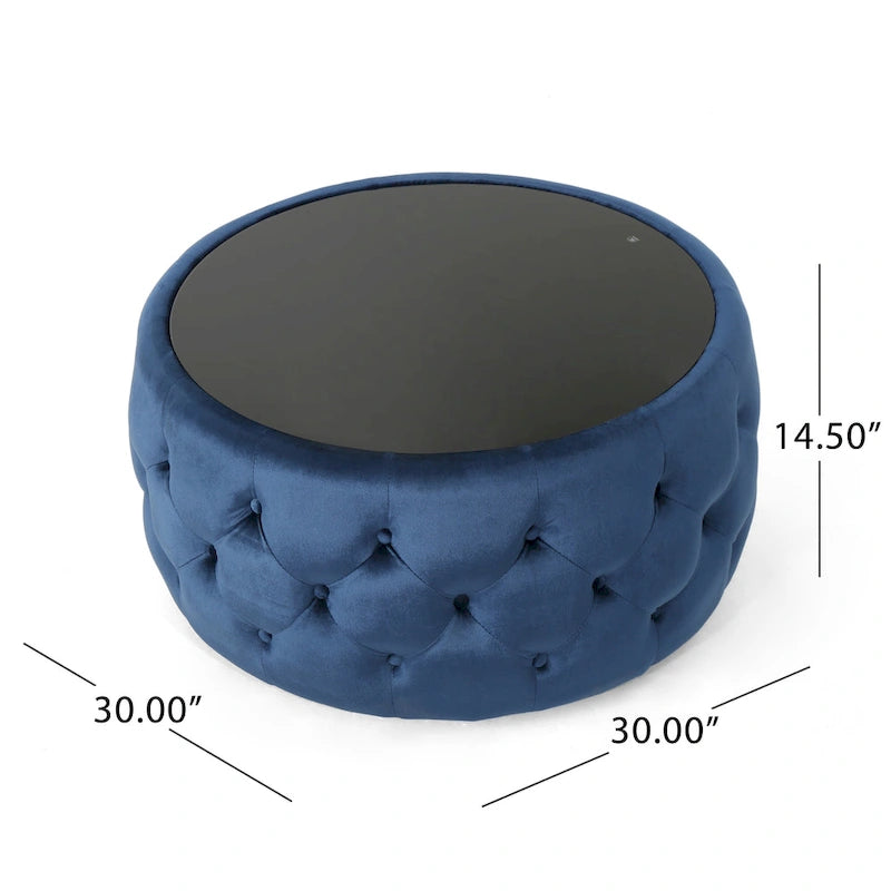 Velvet Ottoman Coffee Table with Tempered Glass Top
