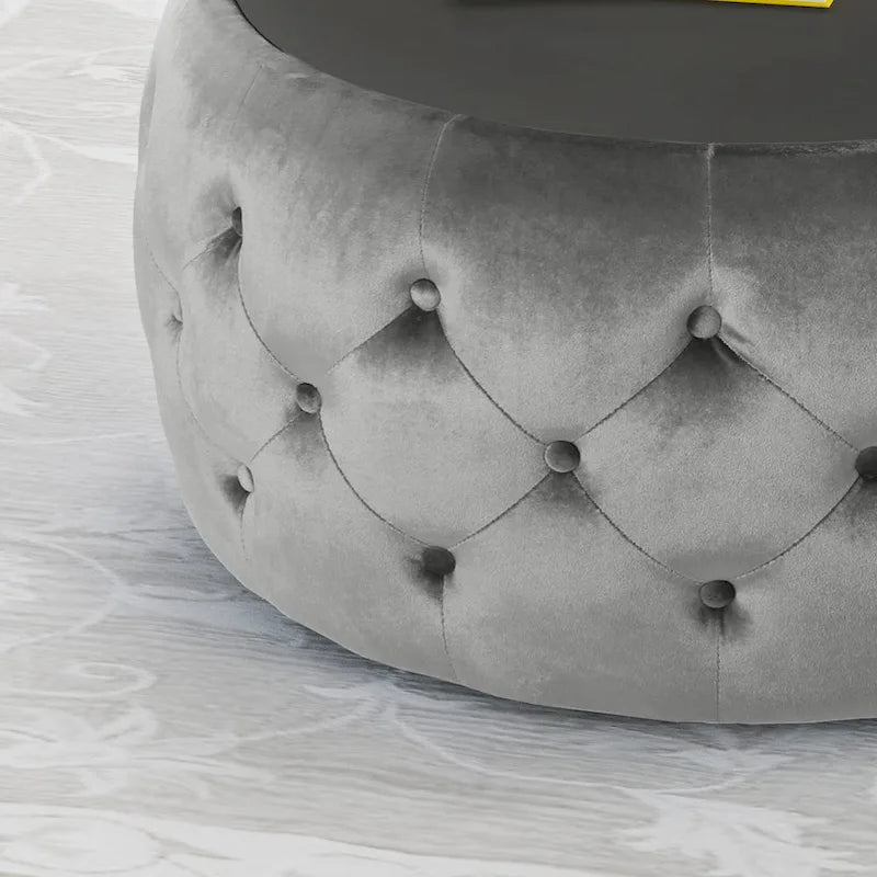 Velvet Ottoman Coffee Table with Tempered Glass Top