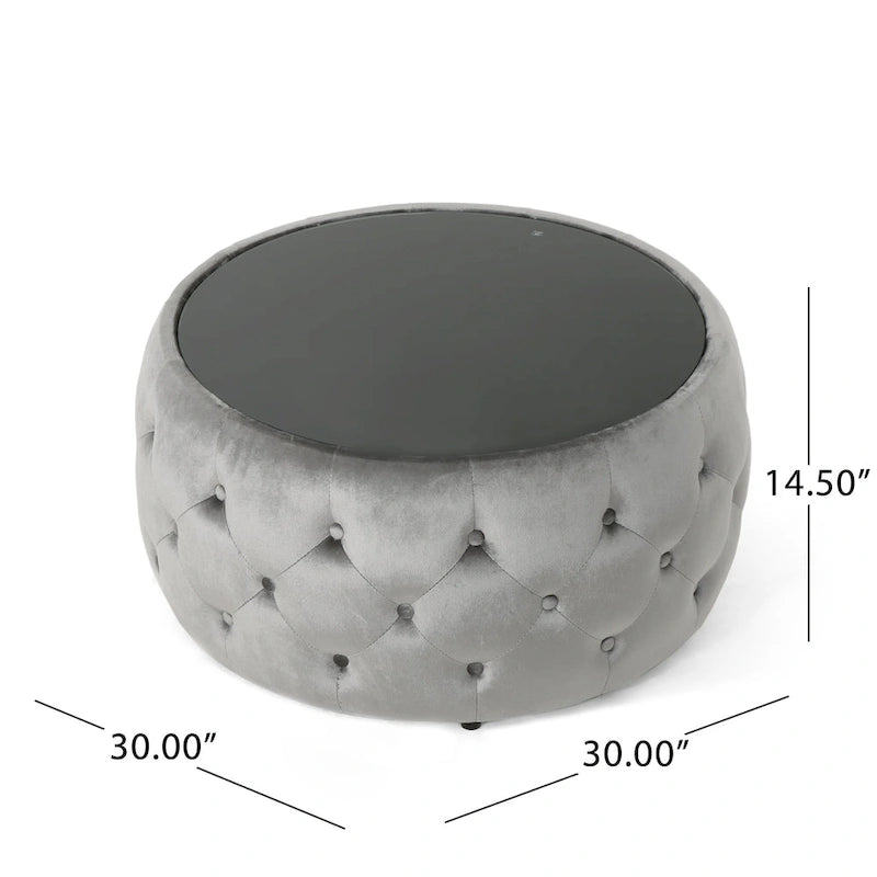 Velvet Ottoman Coffee Table with Tempered Glass Top