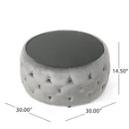 Velvet Ottoman Coffee Table with Tempered Glass Top