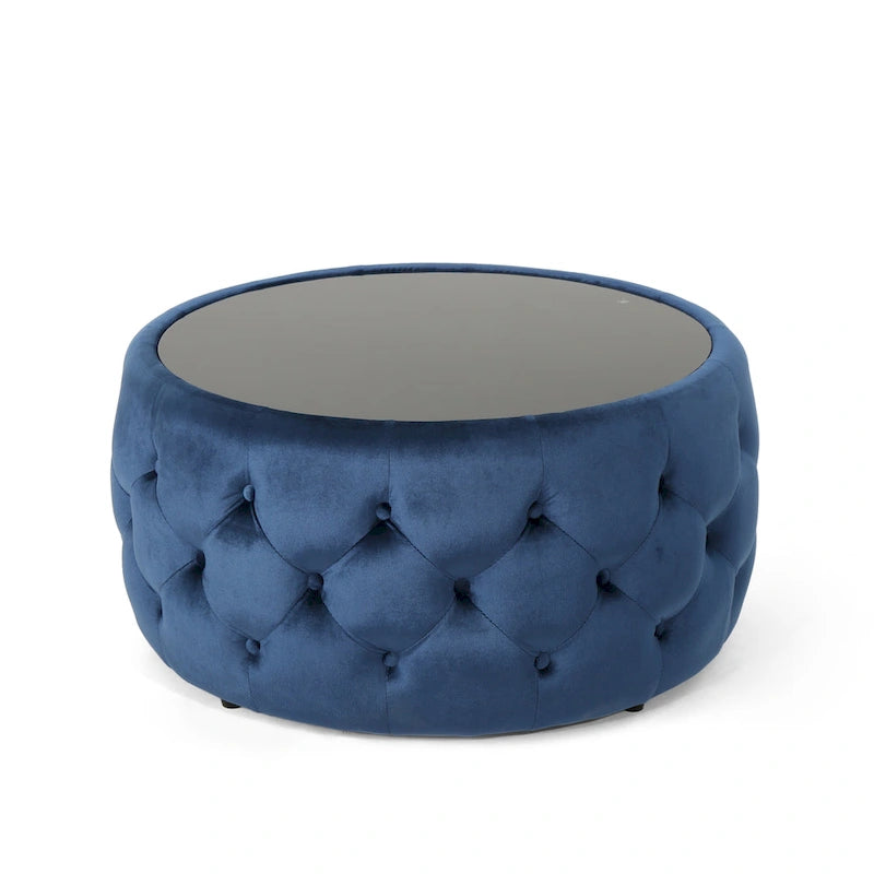 Velvet Ottoman Coffee Table with Tempered Glass Top