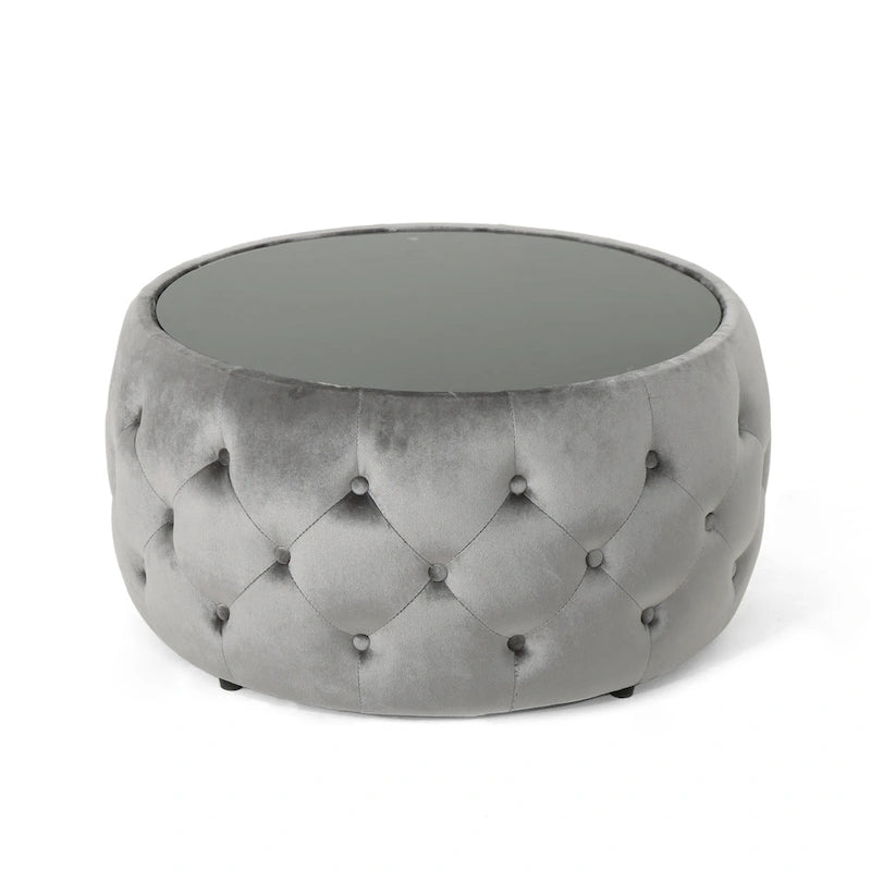 Velvet Ottoman Coffee Table with Tempered Glass Top