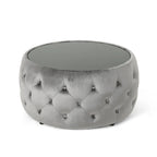 Velvet Ottoman Coffee Table with Tempered Glass Top