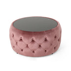 Velvet Ottoman Coffee Table with Tempered Glass Top
