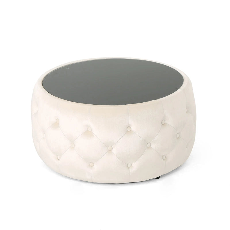 Velvet Ottoman Coffee Table with Tempered Glass Top