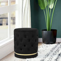 Button Tufted Velvet Round Ottoman with Metal Base