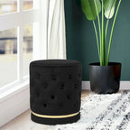 Button Tufted Velvet Round Ottoman with Metal Base