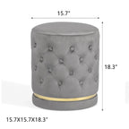 Button Tufted Velvet Round Ottoman with Metal Base