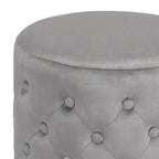 Button Tufted Velvet Round Ottoman with Metal Base