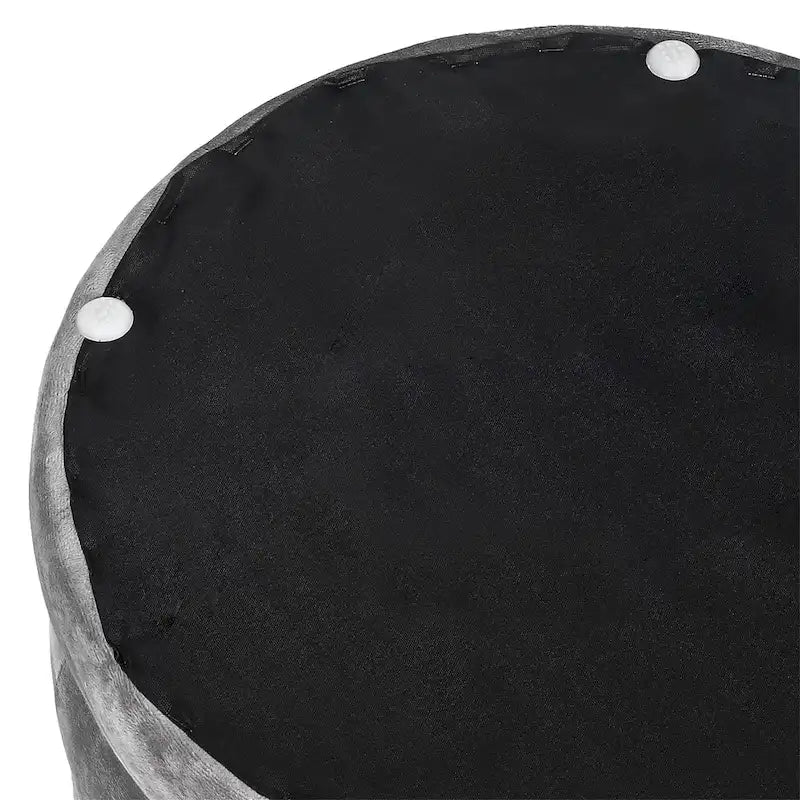 Button Tufted Velvet Round Ottoman with Metal Base