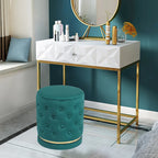 Button Tufted Velvet Round Ottoman with Metal Base