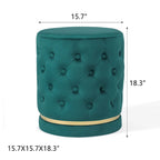 Button Tufted Velvet Round Ottoman with Metal Base