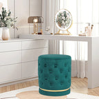 Button Tufted Velvet Round Ottoman with Metal Base