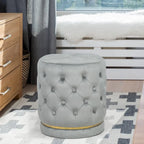 Button Tufted Velvet Round Ottoman with Metal Base