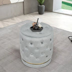 Button Tufted Velvet Round Ottoman with Metal Base