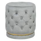 Button Tufted Velvet Round Ottoman with Metal Base