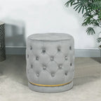 Button Tufted Velvet Round Ottoman with Metal Base