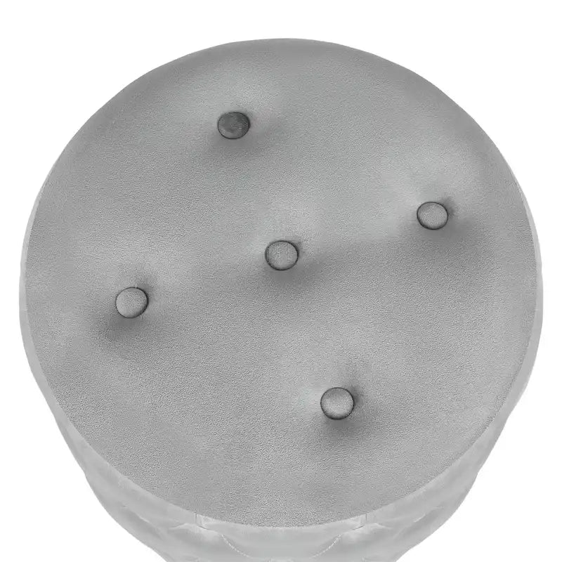 Button Tufted Velvet Round Ottoman with Metal Base