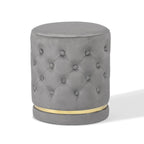 Button Tufted Velvet Round Ottoman with Metal Base
