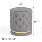 Button Tufted Velvet Round Ottoman with Metal Base