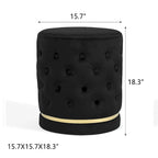 Button Tufted Velvet Round Ottoman with Metal Base