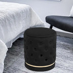 Button Tufted Velvet Round Ottoman with Metal Base
