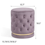 Button Tufted Velvet Round Ottoman with Metal Base
