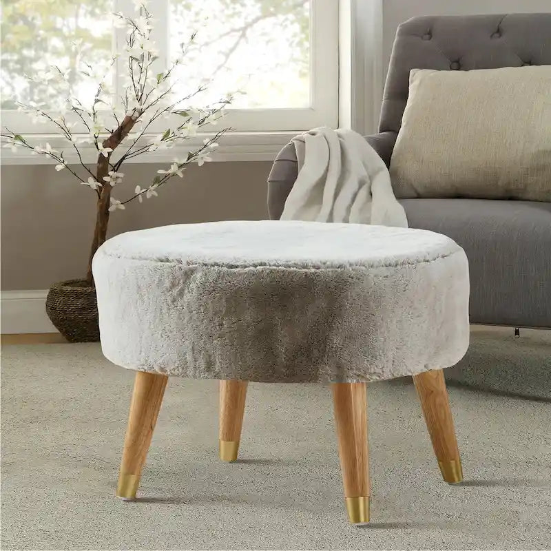 Heavy Faux Fur Oval Ottoman