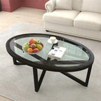 Glass Top Coffee Table with Wooden Base