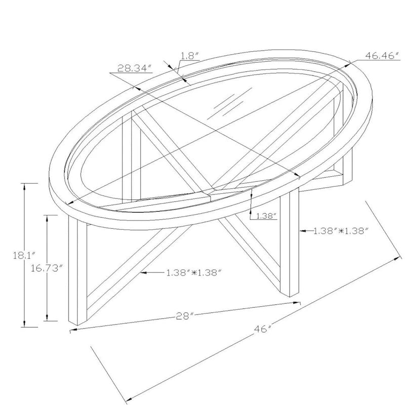 Glass Top Coffee Table with Wooden Base