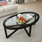 Glass Top Coffee Table with Wooden Base