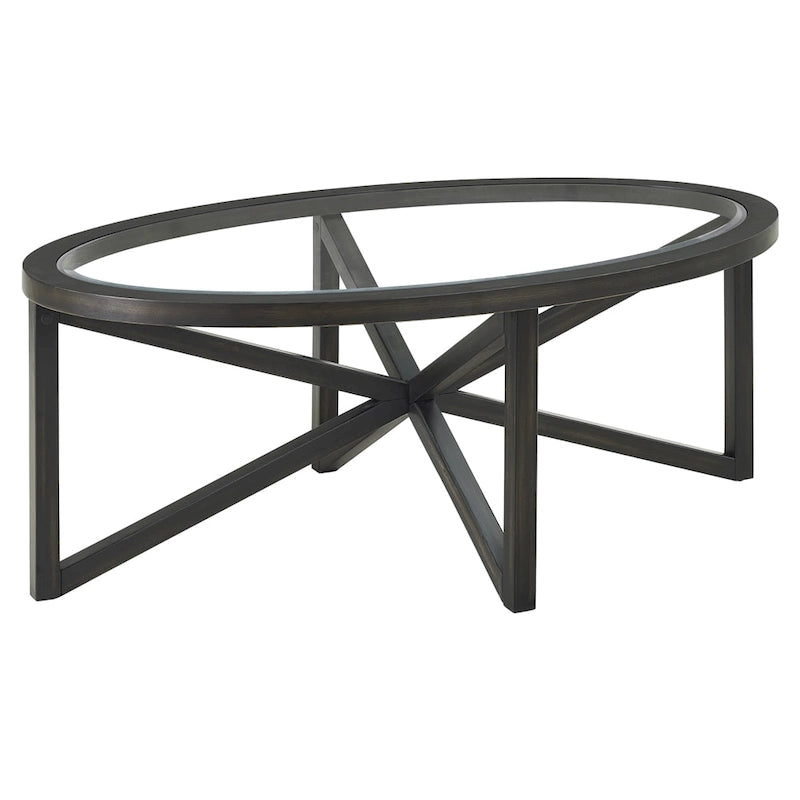 Glass Top Coffee Table with Wooden Base