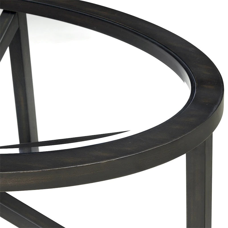 Glass Top Coffee Table with Wooden Base