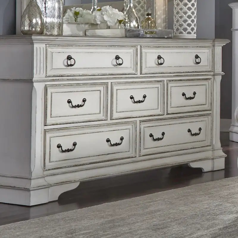 7-Drawer Dresser – Antique White & Weathered Brown Finish