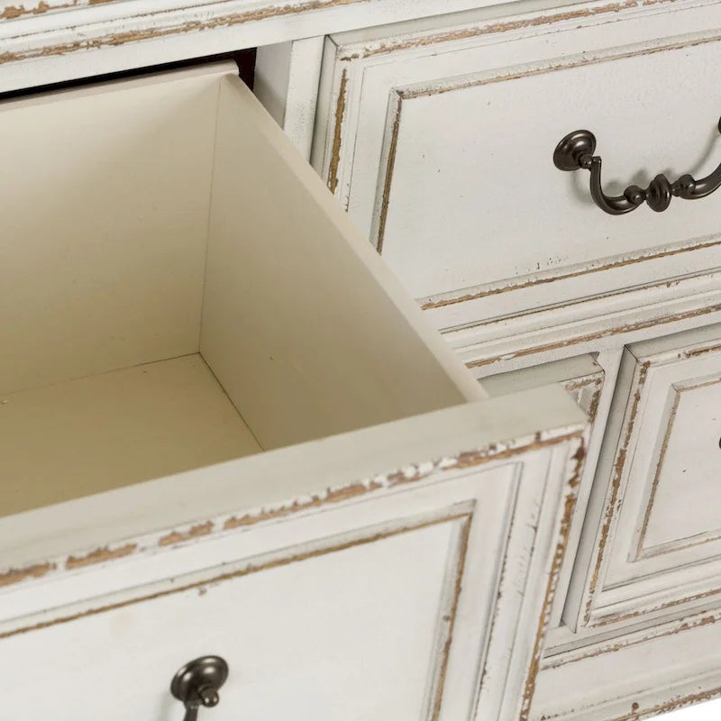 7-Drawer Dresser – Antique White & Weathered Brown Finish
