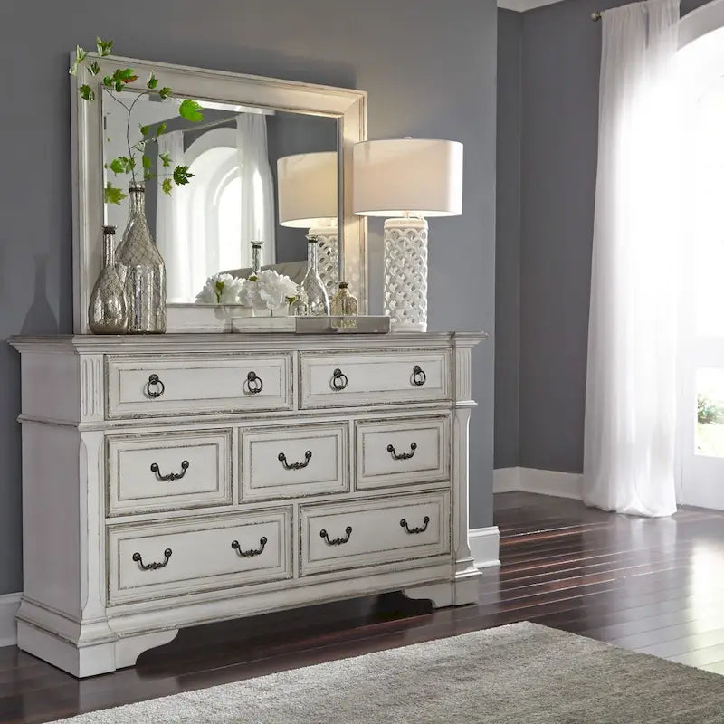 7-Drawer Dresser – Antique White & Weathered Brown Finish