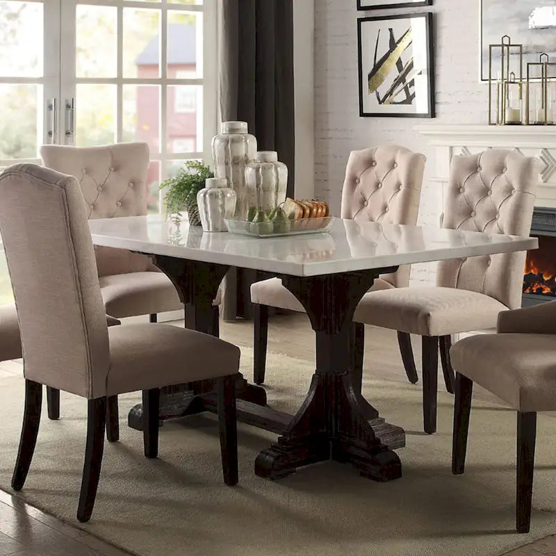 Rectangular Marble-Top Dining Table with Trestle Base
