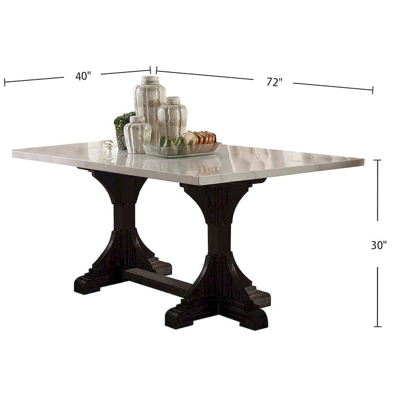 Rectangular Marble-Top Dining Table with Trestle Base