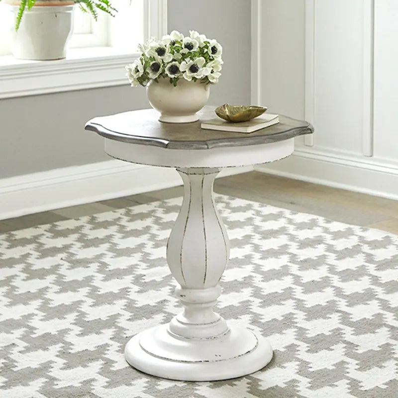 Antique White Round Accent Table