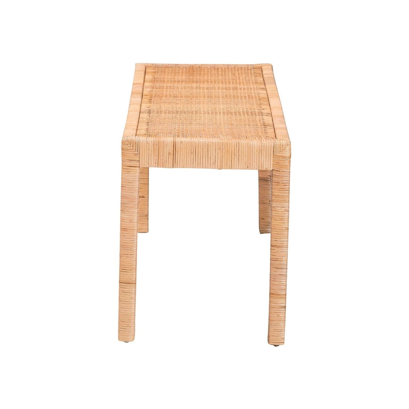Bohemian Natural Rattan and Mahogany Wood Accent Bench