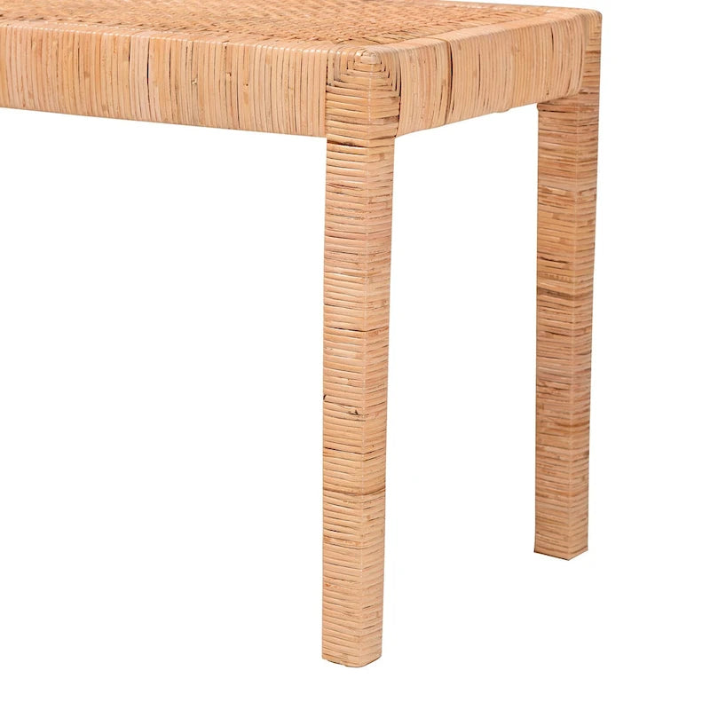 Bohemian Natural Rattan and Mahogany Wood Accent Bench
