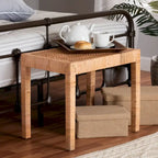 Bohemian Natural Rattan and Mahogany Wood Accent Bench