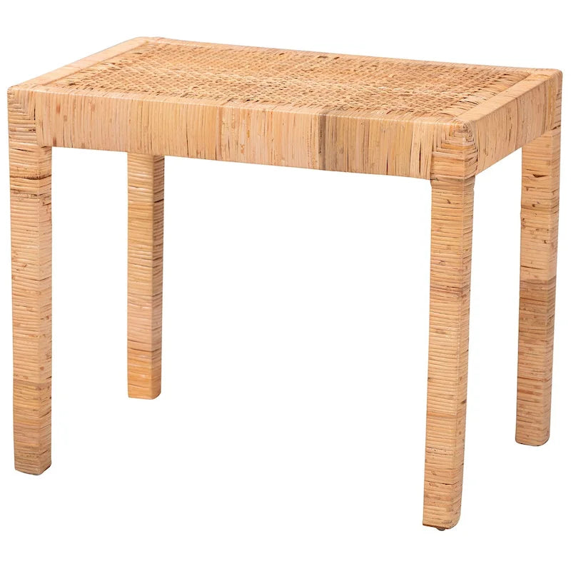 Bohemian Natural Rattan and Mahogany Wood Accent Bench