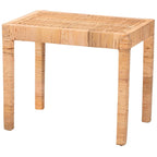 Bohemian Natural Rattan and Mahogany Wood Accent Bench