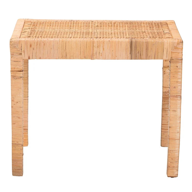 Bohemian Natural Rattan and Mahogany Wood Accent Bench