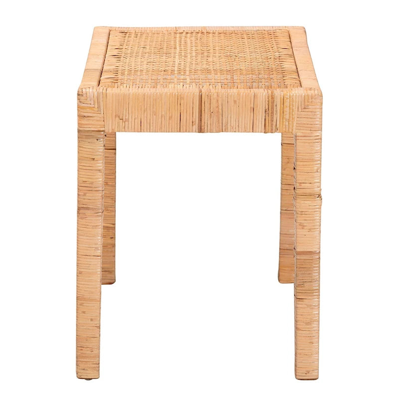 Bohemian Natural Rattan and Mahogany Wood Accent Bench